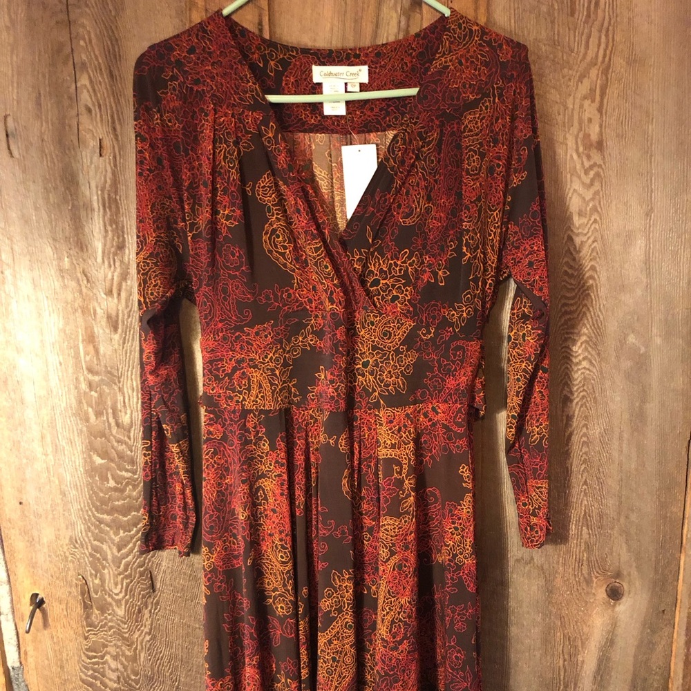 Coldwater Creek mock wrap V-neck dress. Perfect for Thanksgiving! Paisley.